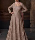 Mauve zari embroidery sequins & gota work chinon silk gown - free size stitching (size upto 42")