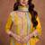Mustard embroidery & sequins  work simar silk palazzo straight - free size stitching (size upto 42")