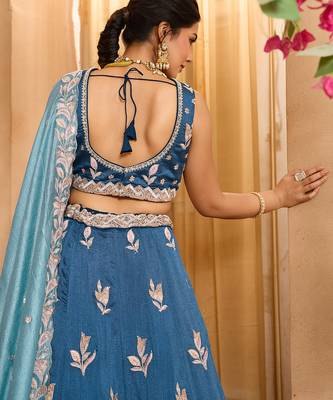 Teal- Silk Fabric Sequins embroidery Semi-Stitched Lehenga & Unstitched Blouse With Dupatta 6