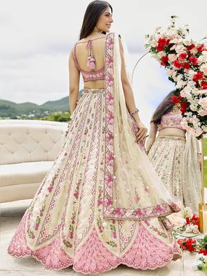 Cream- Tissue Fabric Sequins embroidery Semi-Stitched Lehenga & Unstitched Blouse With Dupatta 8