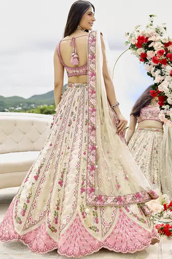Cream- Tissue Fabric Sequins embroidery Semi-Stitched Lehenga & Unstitched Blouse With Dupatta