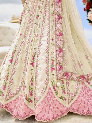 Cream- Tissue Fabric Sequins embroidery Semi-Stitched Lehenga & Unstitched Blouse With Dupatta 9