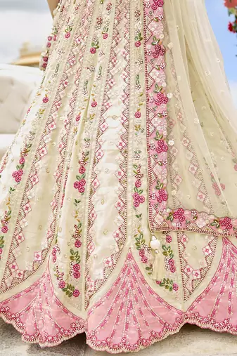 Cream- Tissue Fabric Sequins embroidery Semi-Stitched Lehenga & Unstitched Blouse With Dupatta