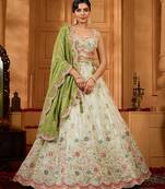 Limegreen- Tissue Fabric Sequins embroidery Semi-Stitched Lehenga & Unstitched Blouse With Dupatta