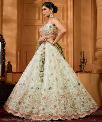 Limegreen- Tissue Fabric Sequins embroidery Semi-Stitched Lehenga & Unstitched Blouse With Dupatta 2