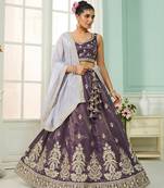 Purple- Tissue Fabric Sequins embroidery Semi-Stitched Lehenga & Unstitched Blouse With Dupatta