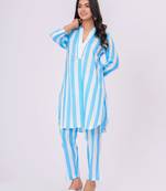 Turquoise/ white stripe  cotton co-ord set