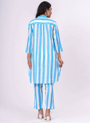Turquoise/ white stripe  cotton co-ord set 2