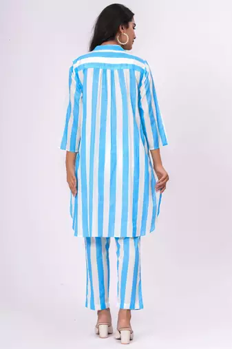 Turquoise/ white stripe  cotton co-ord set