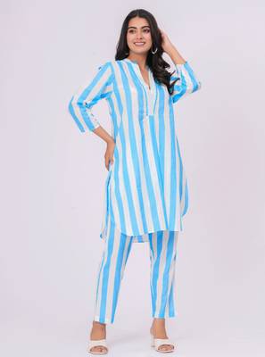 Turquoise/ white stripe  cotton co-ord set 4