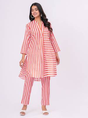 Orange/white stripe  cotton co-ord set 1