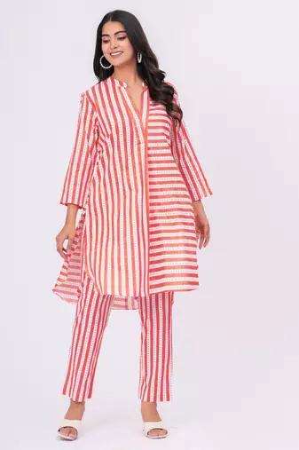 Orange/white stripe  cotton co-ord set