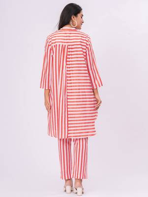 Orange/white stripe  cotton co-ord set 2