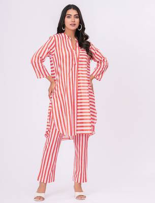 Orange/white stripe  cotton co-ord set 3