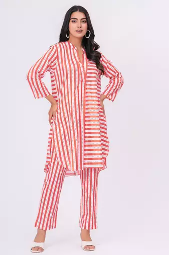 Orange/white stripe  cotton co-ord set