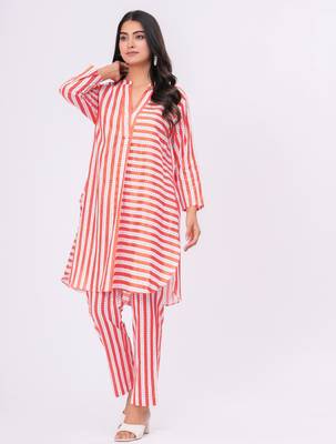 Orange/white stripe  cotton co-ord set 4