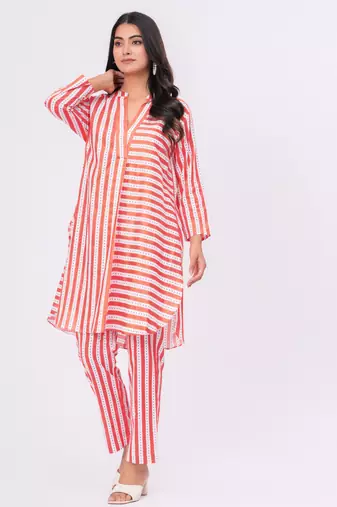 Orange/white stripe  cotton co-ord set