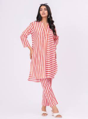 Orange/white stripe  cotton co-ord set 5