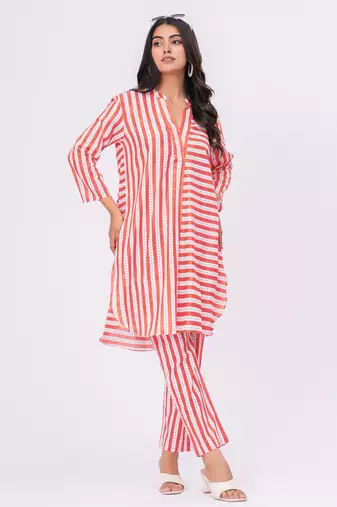 Orange/white stripe  cotton co-ord set