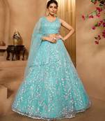 Seagreen- Net Fabric Sequins embroidery Semi-Stitched Lehenga & Unstitched Blouse With Dupatta