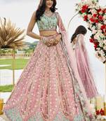 Pink- Tissue Fabric Sequins embroidery Semi-Stitched Lehenga & Unstitched Blouse With Dupatta