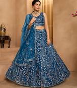 Navyblue- Net Fabric Sequins embroidery Semi-Stitched Lehenga & Unstitched Blouse With Dupatta