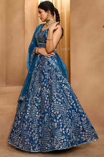 Navyblue- Net Fabric Sequins embroidery Semi-Stitched Lehenga & Unstitched Blouse With Dupatta