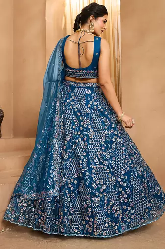Navyblue- Net Fabric Sequins embroidery Semi-Stitched Lehenga & Unstitched Blouse With Dupatta