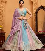 Peach- Georgette Fabric Sequins embroidery Semi-Stitched Lehenga & Unstitched Blouse With Dupatta