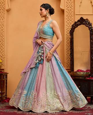 Peach- Georgette Fabric Sequins embroidery Semi-Stitched Lehenga & Unstitched Blouse With Dupatta 2
