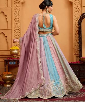 Peach- Georgette Fabric Sequins embroidery Semi-Stitched Lehenga & Unstitched Blouse With Dupatta 4