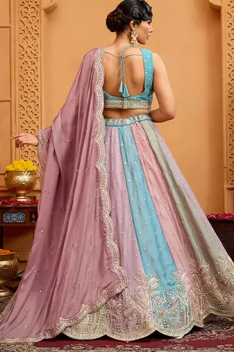 Peach- Georgette Fabric Sequins embroidery Semi-Stitched Lehenga & Unstitched Blouse With Dupatta