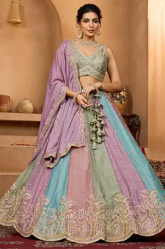 Lavender- Georgette Fabric Sequins embroidery Semi-Stitched Lehenga & Unstitched Blouse With Dupatta