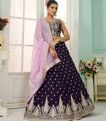 Purple- Organza Fabric Sequins embroidery Semi-Stitched Lehenga & Unstitched Blouse With Dupatta