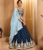Navyblue- Organza Fabric Sequins embroidery Semi-Stitched Lehenga & Unstitched Blouse With Dupatta