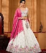 Cream- Silk Fabric Sequins embroidery Semi-Stitched Lehenga & Unstitched Blouse With Dupatta