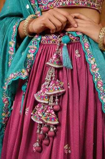 Rosegold- Silk Fabric Sequins embroidery Semi-Stitched Lehenga & Unstitched Blouse With Dupatta