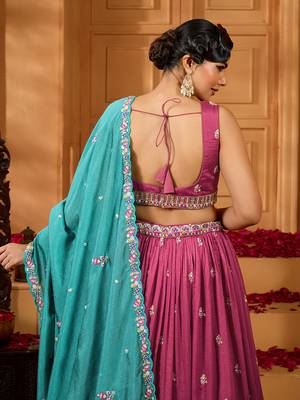 Rosegold- Silk Fabric Sequins embroidery Lehenga & Unstitched Blouse With Dupatta 3