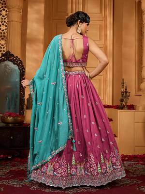 Rosegold- Silk Fabric Sequins embroidery Lehenga & Unstitched Blouse With Dupatta 4
