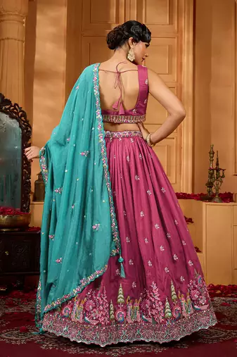 Rosegold- Silk Fabric Sequins embroidery Lehenga & Unstitched Blouse With Dupatta