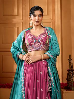 Rosegold- Silk Fabric Sequins embroidery Lehenga & Unstitched Blouse With Dupatta 1