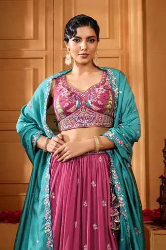 Rosegold- Silk Fabric Sequins embroidery Lehenga & Unstitched Blouse With Dupatta