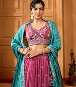 Rosegold- Silk Fabric Sequins embroidery Lehenga & Unstitched Blouse With Dupatta