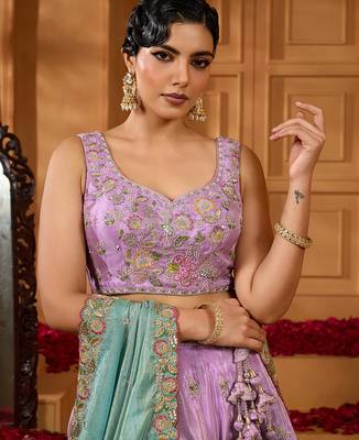 Lavender- Satin Silk Fabric Sequins embroidery Semi-Stitched Lehenga & Unstitched Blouse With Dupatta 2