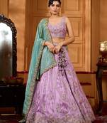 Lavender- Satin Silk Fabric Sequins embroidery Semi-Stitched Lehenga & Unstitched Blouse With Dupatta