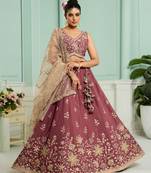 Rosegold- Georgette Fabric Sequins embroidery Semi-Stitched Lehenga & Unstitched Blouse With Dupatta