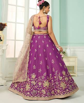 Burgundy- Georgette Fabric Sequins embroidery Semi-Stitched Lehenga & Unstitched Blouse With Dupatta 2