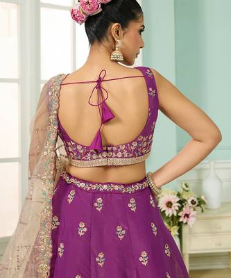 Burgundy- Georgette Fabric Sequins embroidery Semi-Stitched Lehenga & Unstitched Blouse With Dupatta 3
