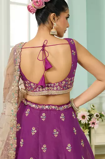 Burgundy- Georgette Fabric Sequins embroidery Semi-Stitched Lehenga & Unstitched Blouse With Dupatta