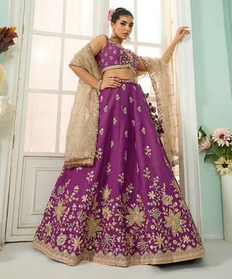 Burgundy- Georgette Fabric Sequins embroidery Semi-Stitched Lehenga & Unstitched Blouse With Dupatta 1